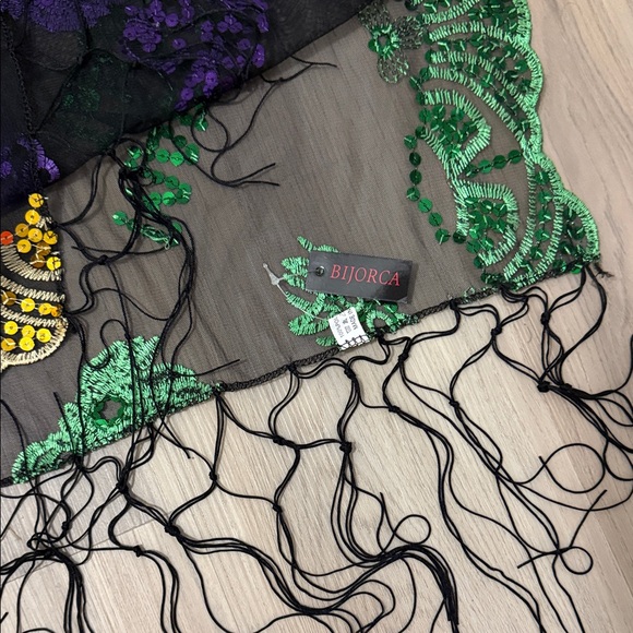 Mardi Gras Themed Black Scarf with Colorful Sequins NWT - Picture 2 of 3
